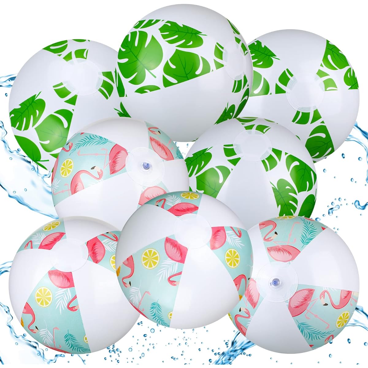 Honoson 24pcs 10" Flamingo Inflatable Beach Balls Beach Bachelorette Party Decorations Palm Leaves Pink Flamingo Pool Floats for Birthday Water Girls Boys Summer Theme Party