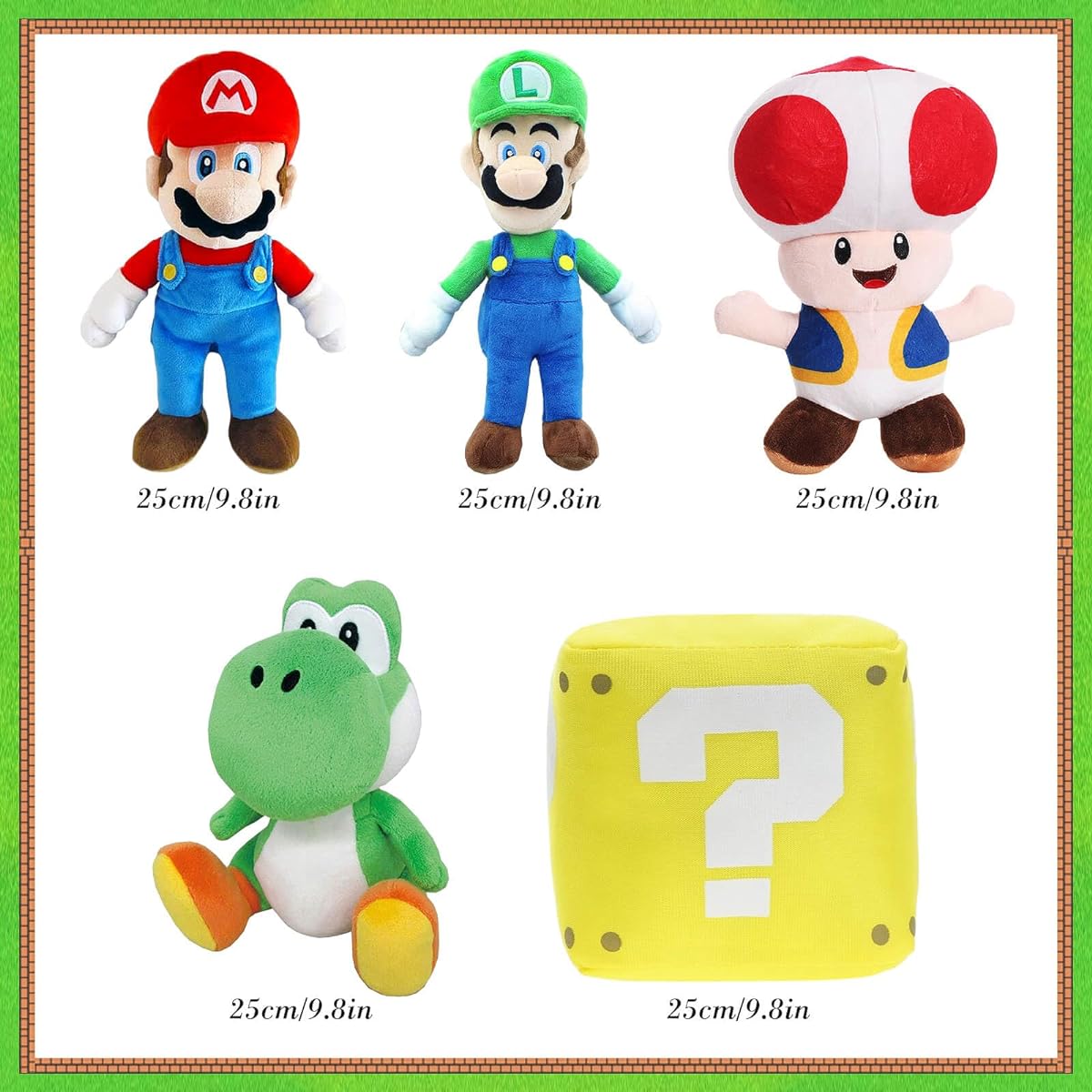 Qabfwe Mario All-Star Collection Plush Toys, Mario Plush Toys, Luigi Plush Toys, Yoshi Toad and Coin Box Plush Toys, 9.8 Inch