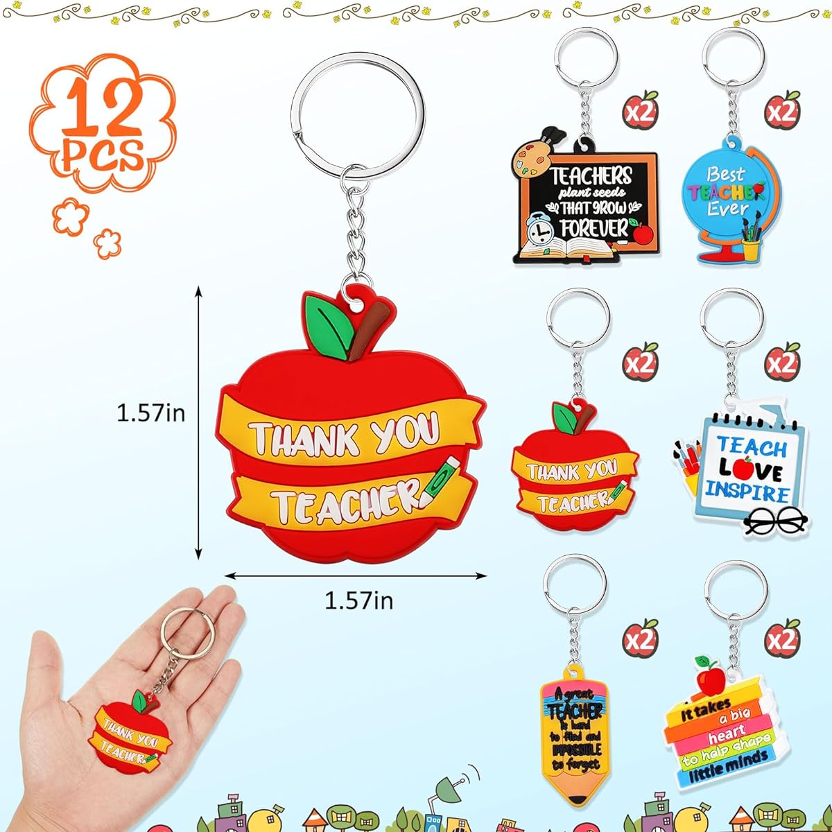 Henoyso 12pcs Teacher Keychains and 12pcs Teacher Appreciation Bangle Gifts Teacher Appreciation Keychains Mass Appreciation Teacher Bracelets End of School Year Gifts Teacher Graduation Christmas, as pictures shown
