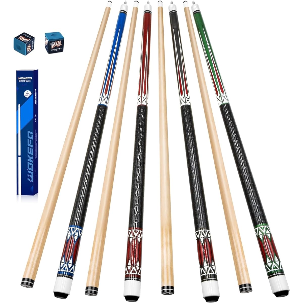 Wakefa Billiard Pool Cue Stick Set, 58" 4 Piece Pool Stick Set, 13mm Tip Pool Cue Billiard Cue Stick for House Bar, Maple Wood Pool Table Stick for Professional Billiard Players, 18 19 20 21oz