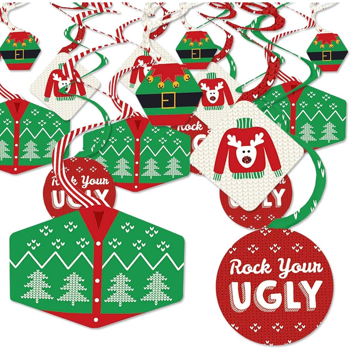 Big Dot of Happiness Ugly Sweater - Holiday and Christmas Party Hanging Decor - Party Decorations Swirls - Set of 40