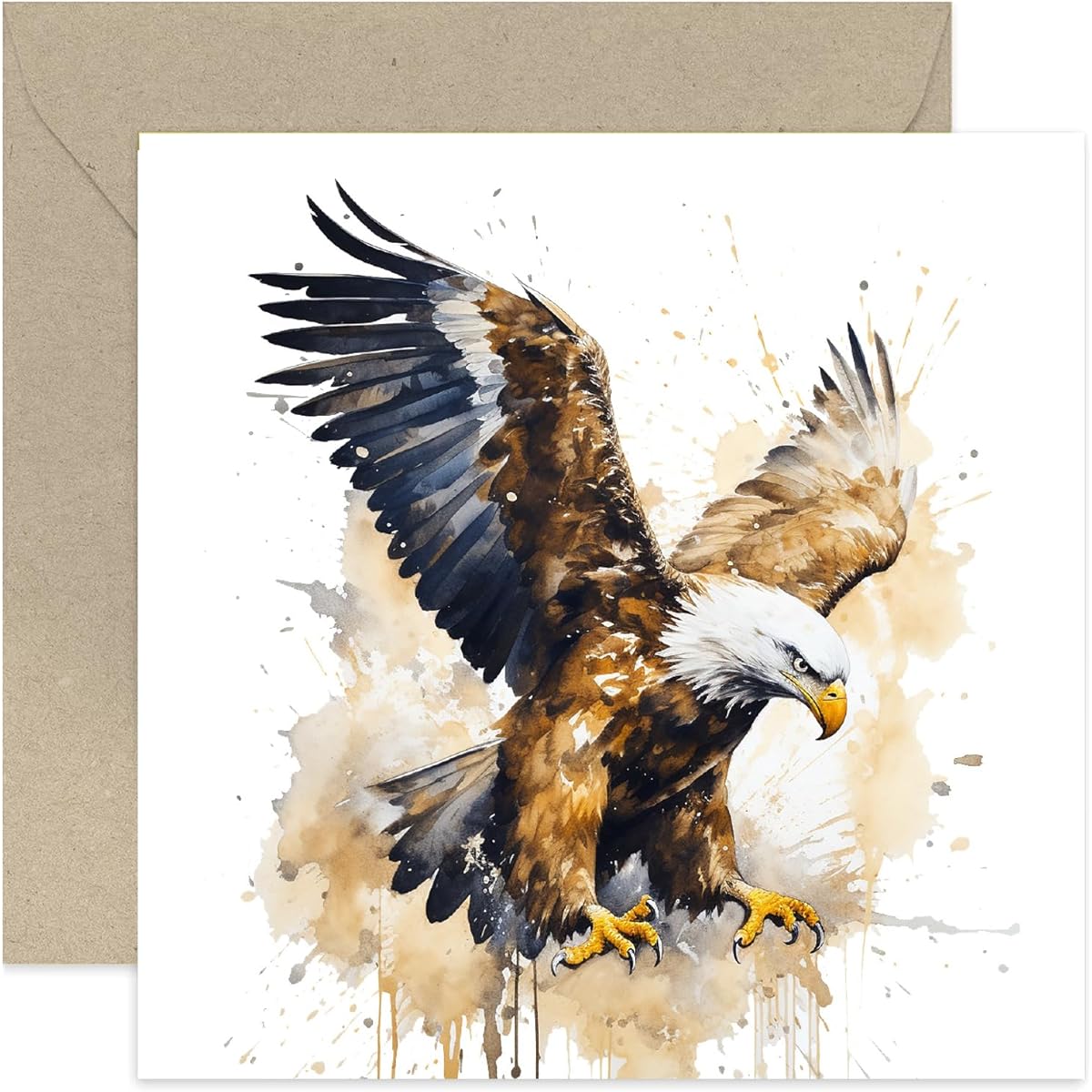 Watercolor Bald Eagle Greeting Card - Birthday Card for Him - Father's Day Card for Dad - Thinking of You - Congratulations Eagle Card Eagle Scout | Blank Inner Envelope
