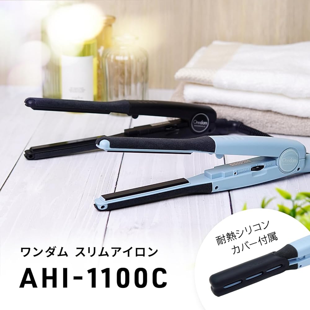 Onedom General Slim Ion Iron, 11mm, Straight, Bangs, Waves, Men's, 60°C to 200°C, Negative Ion Plate, Automatic Power Off, Silicone Cover Included AHI-1100C (Black)