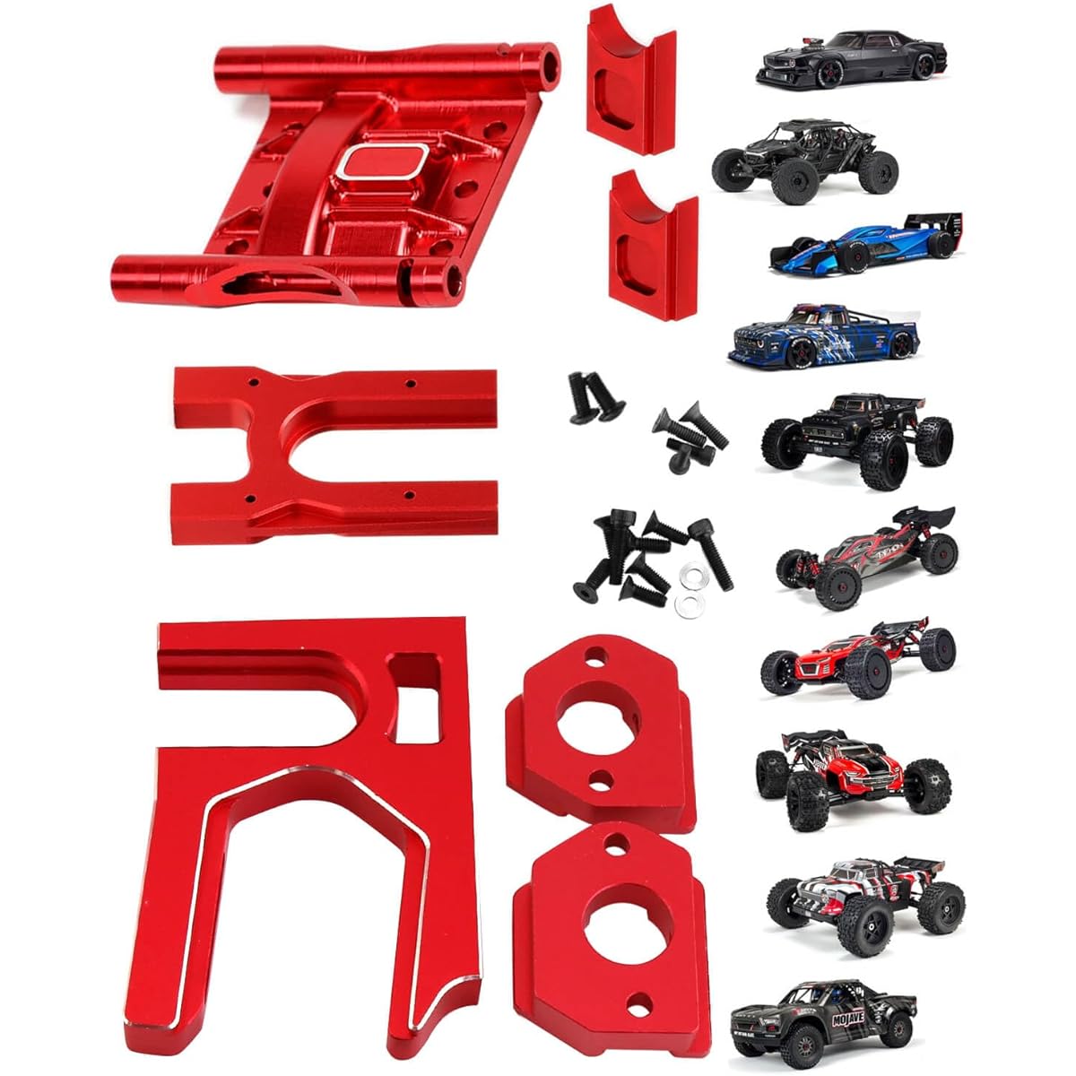 RCMYou Aluminum Center Diff Mount/Differential Cover Mount/Slide Motor Mount Upgrade Parts for ARRMA 1/8 Typhon/Kraton/Notorious/Outcast/Talion 6S BLX 1/7 Mojave 6S BLX/Limitless Red