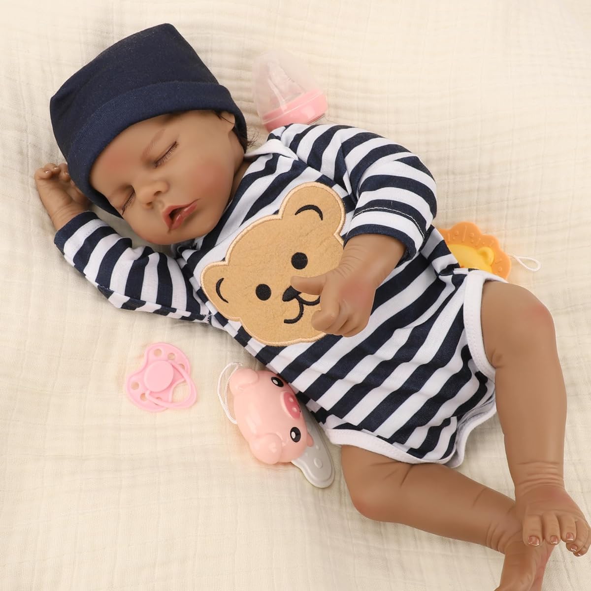 Jirachi Lifelike Reborn Doll 18 Inch Sleeping Realistic Newborn Baby Doll Boy Full Body Vinyl & Hand-Rooted Hair with Toy Accessories Gift Set for Ages 3+