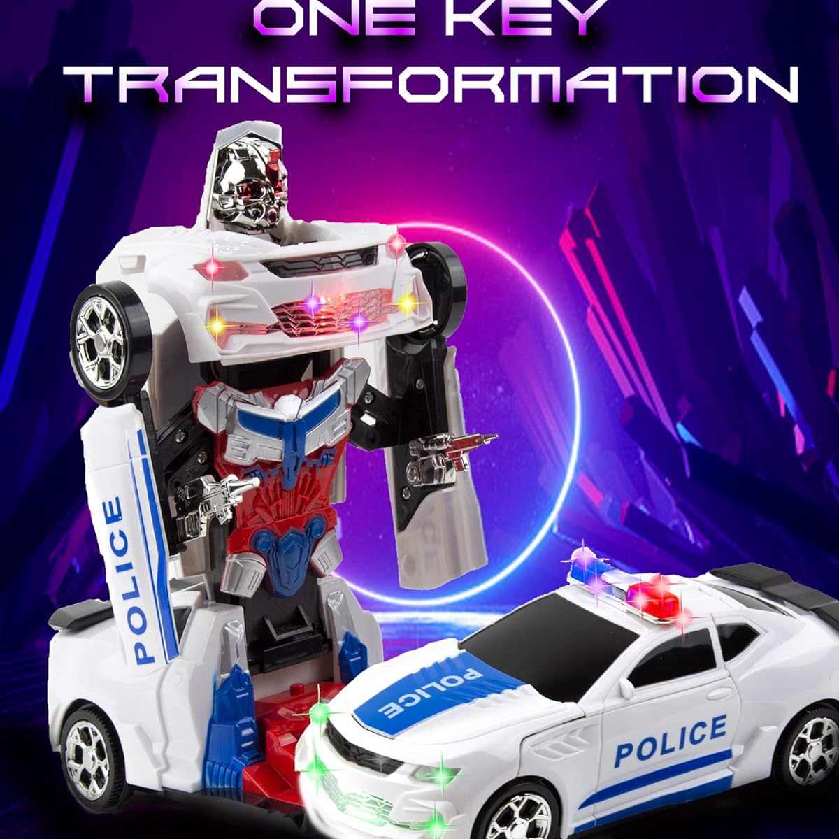 Toysery Transforming Robot Police Car with Lights Smart Robot Police Car for Kids Race Car to Robot Toy for Boys Bump and Go Toddler Car Robot Toy for Boys Ages 7 to 9