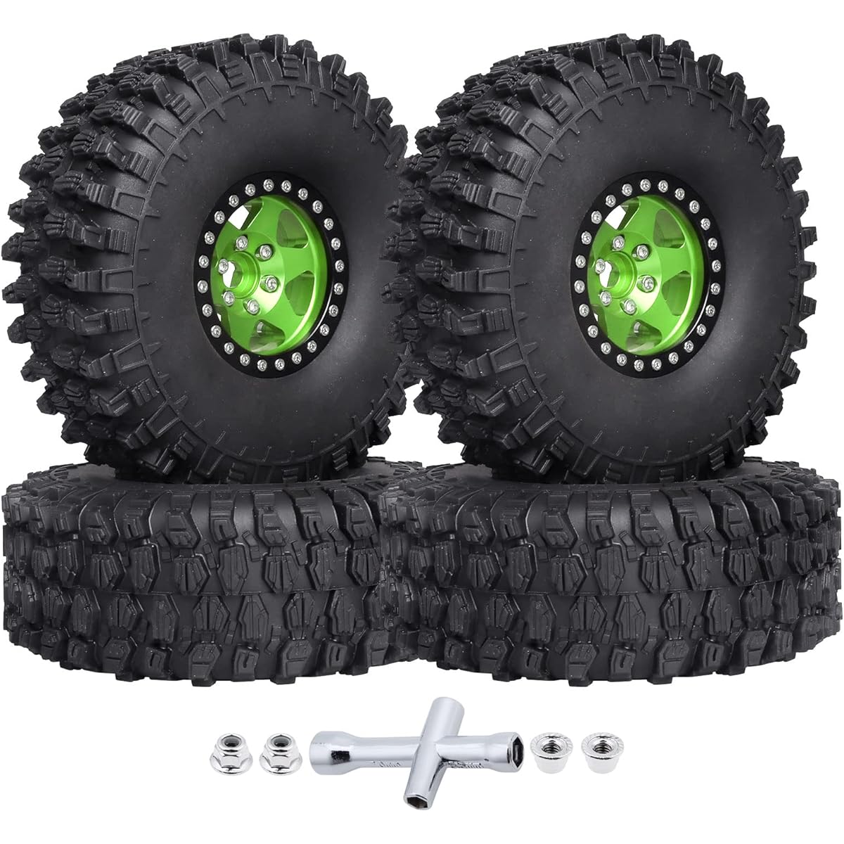 GoHooby 1.9 Beadlock Wheels 12mm Hex and 4.72"/120mm Crawler Tires for 1/10 RC Crawler 2WD 4WD Replacement Traxxas TRX4 Sport Bronco Axial SCX10 Redcat Gen8 Gen7 (4 Pack) (Style F)