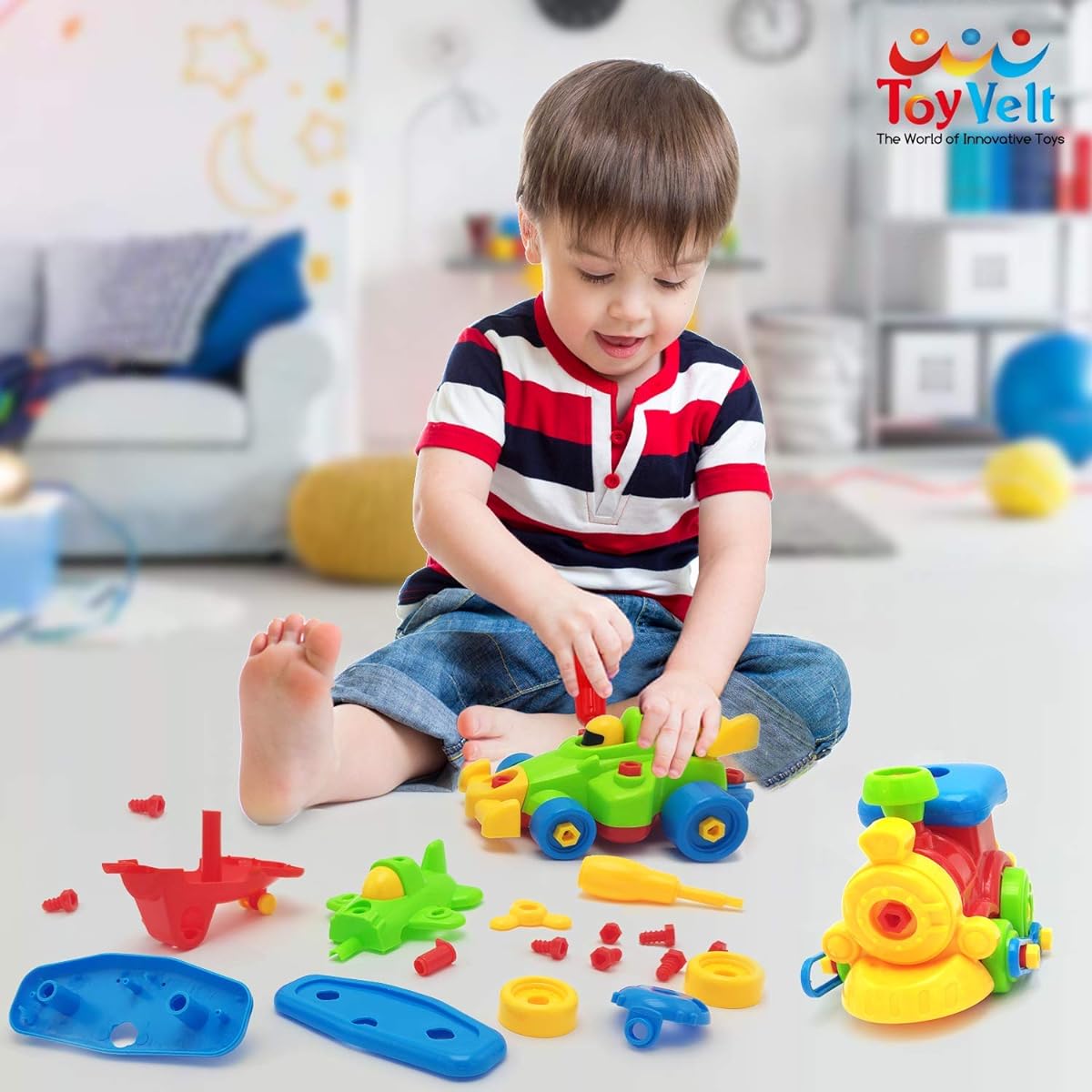 ToyVelt Take Apart Toys - Toy Aeroplane - Toy Train - Toy Racing Car for kids with tool Set - The Take-A-Part Play Set Construction Engineering Building Game Toys For Boys And Girls 3 Year Olds And Up - 3 Pack