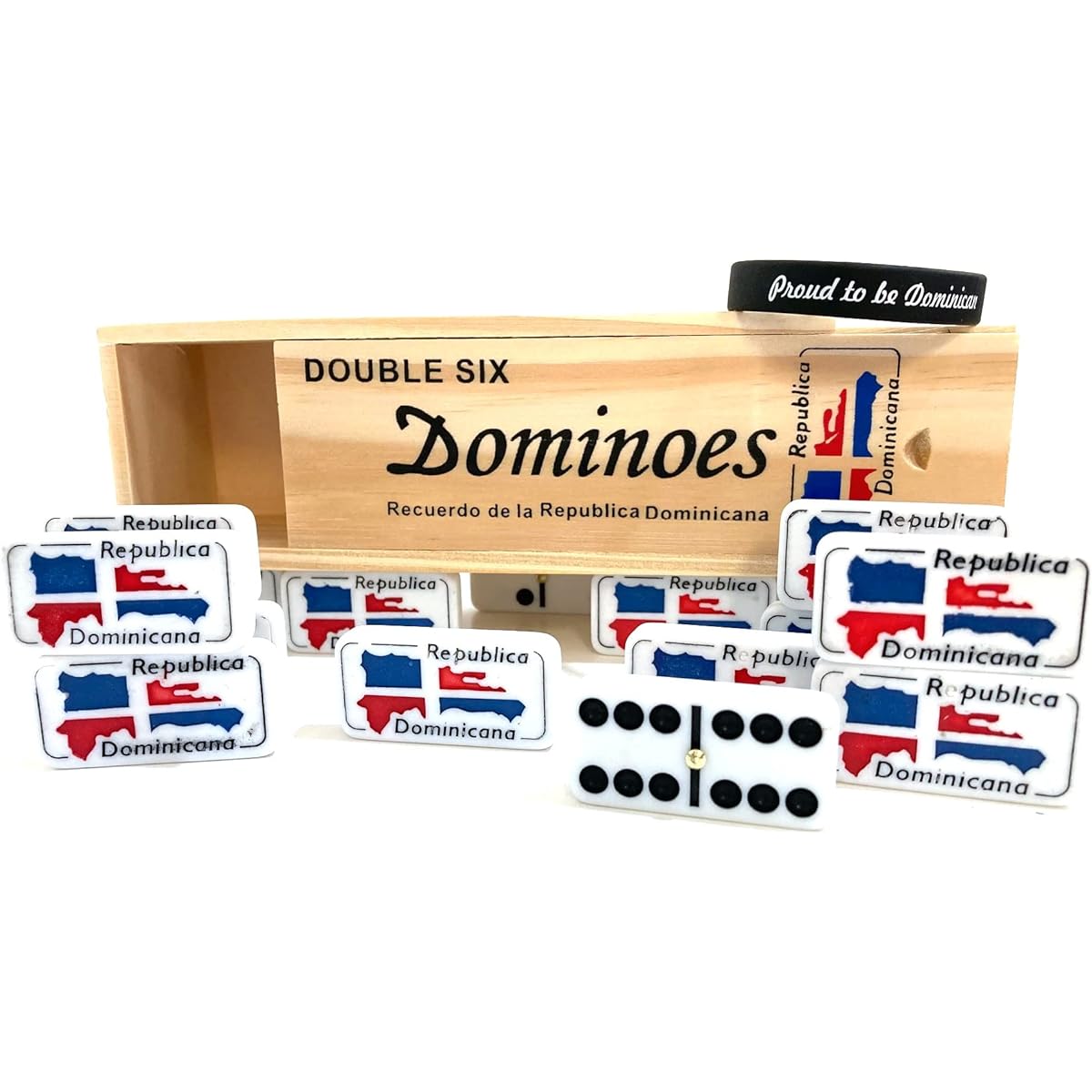 Dominican Republic Flag Island Engraved Dominoes Double Six