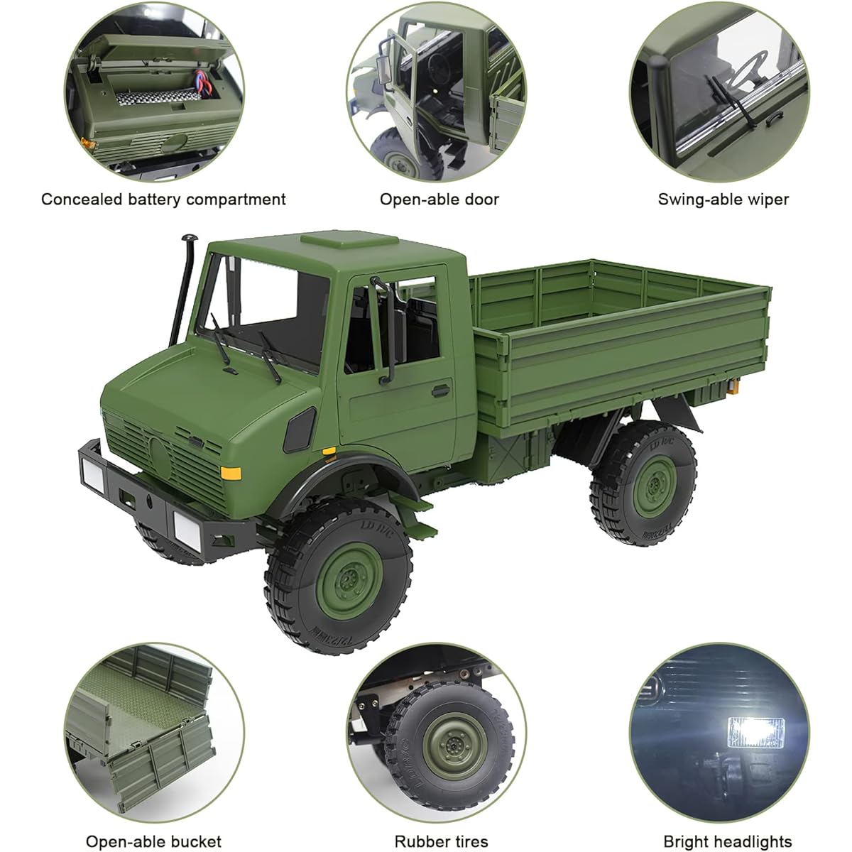 Mostop RC Military Truck 1/12 Scale Pickup RC Truck Crawler Toys for Kids Adults Throttle & Steering Control Electric Transport Truck Vehicle 2.4Ghz Remote Control Truck Kids Car Toys