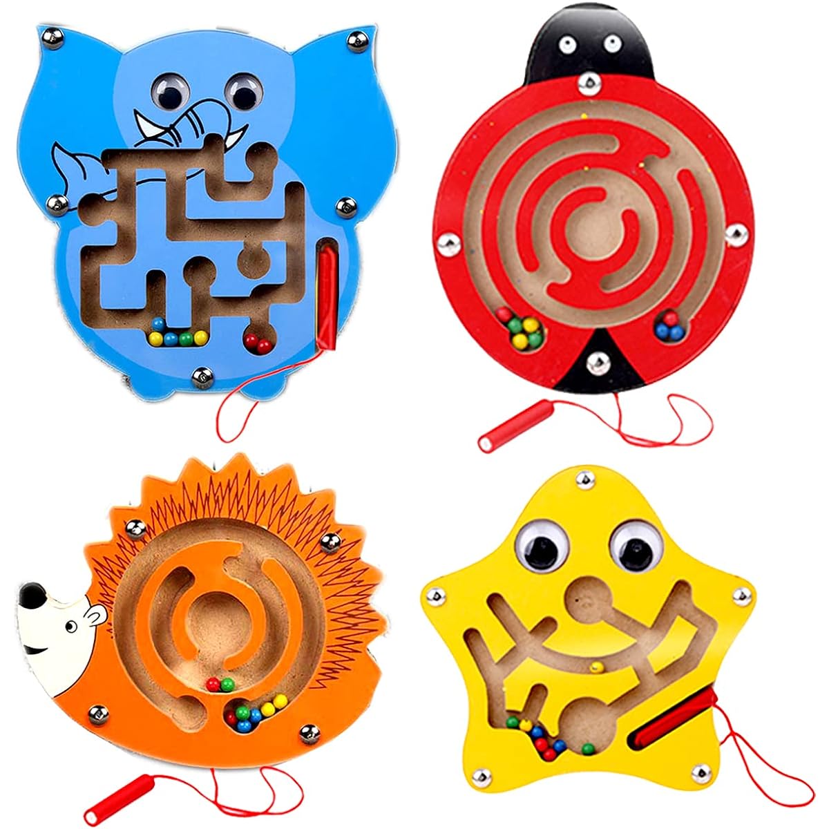 Wooden Maze Toys 4 Pack Maze Puzzle Game Montessori Mazes STEM Activity Puzzle Fine Motor Skills for 3 4 5 6 Year Olds Preschool Animals Birthday Party Favors
