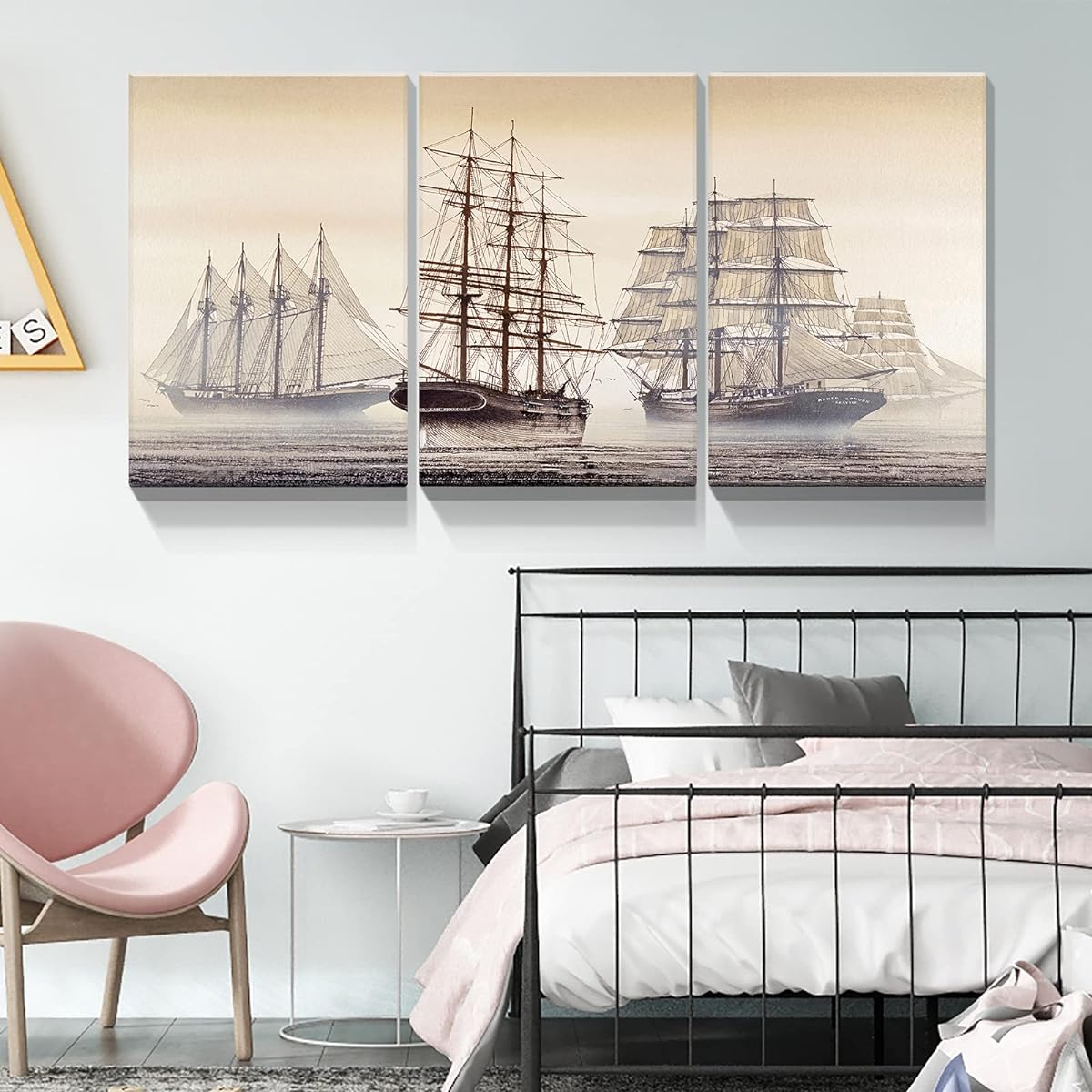 Denozer 3-Piece Canvas Wall Art - Beautiful Seascape Sailboat Sailing in the Distance - Modern Home Art Stretched and Ready to Hang - 16" x 24" x 3 Panels