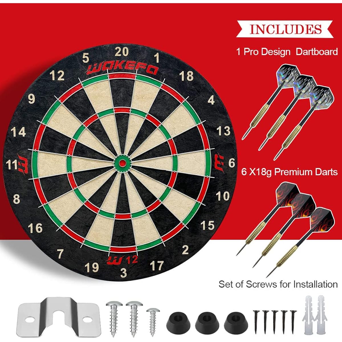 Bristle Dartboards Dartboard Set - 18" Premium Sisal Round Spider Wire Dartboard with 6 Steel Tip Darts - Staple Free Bullseye Ultra Thin Wire Spider Dartboard