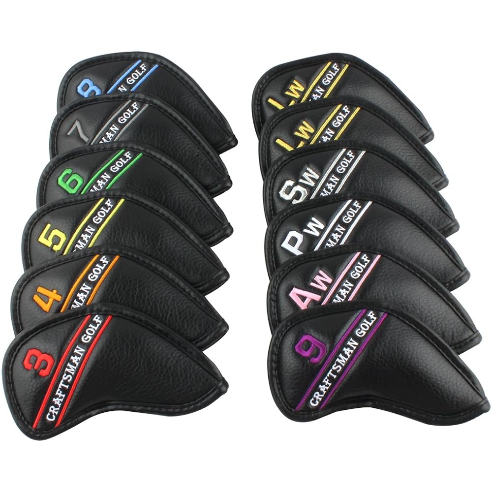 CRAFTSMAN Golf Iron Cover Wedge Cover Head Cover 3-9, Pw, Aw, Sw, Lw, 46°, 48°, 50°, 52°, 54°, 56°, 58°, 60°, 62°, 64° Sold individually/set Colorful numbers Number embroidery Velcro closure Synthetic leather Black/White