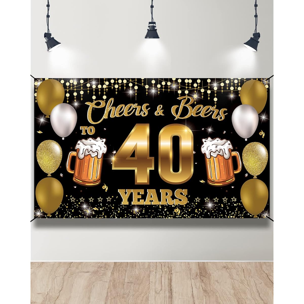 HTDZZI Cheers to 40 Years Backdrop Banner 40th Birthday Decorations for Men and Women 40th Anniversary Black Gold 40th Birthday Party Sign Poster Reunion Decorations