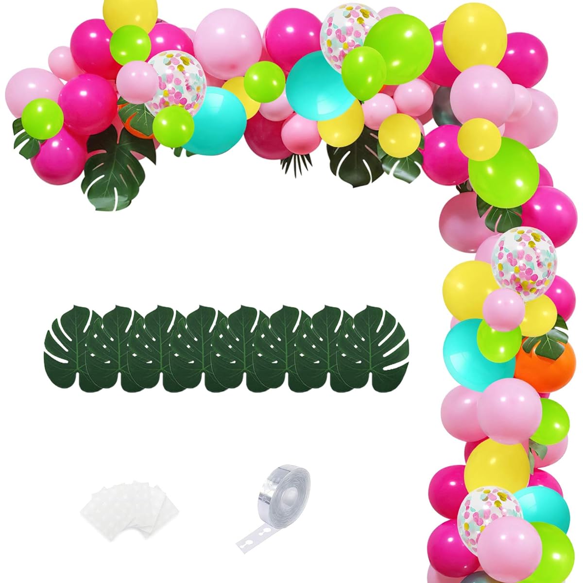 NOT HOME® Balloon Set with Confetti and Palm Leaves, 117 Pieces, Rose Gold, Wedding, Birthday, Party, Decoration Balloons, Graduation, Celebration, Confession, Valentine's Day Support, Surprise, Decoration Set