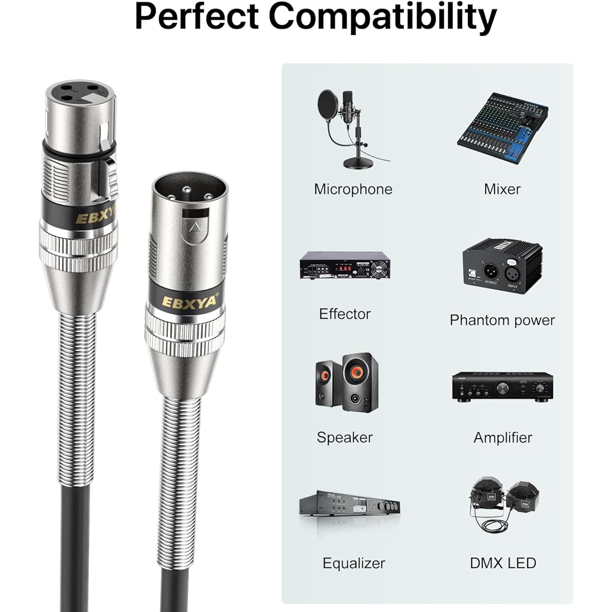 EBXYA XLR Cable 25ft 6 Pack XLR Male to Female Balanced 3 Pin Metal Spring Microphone Cable Compatible with Mixers/Speakers/Amplifiers/Microphones