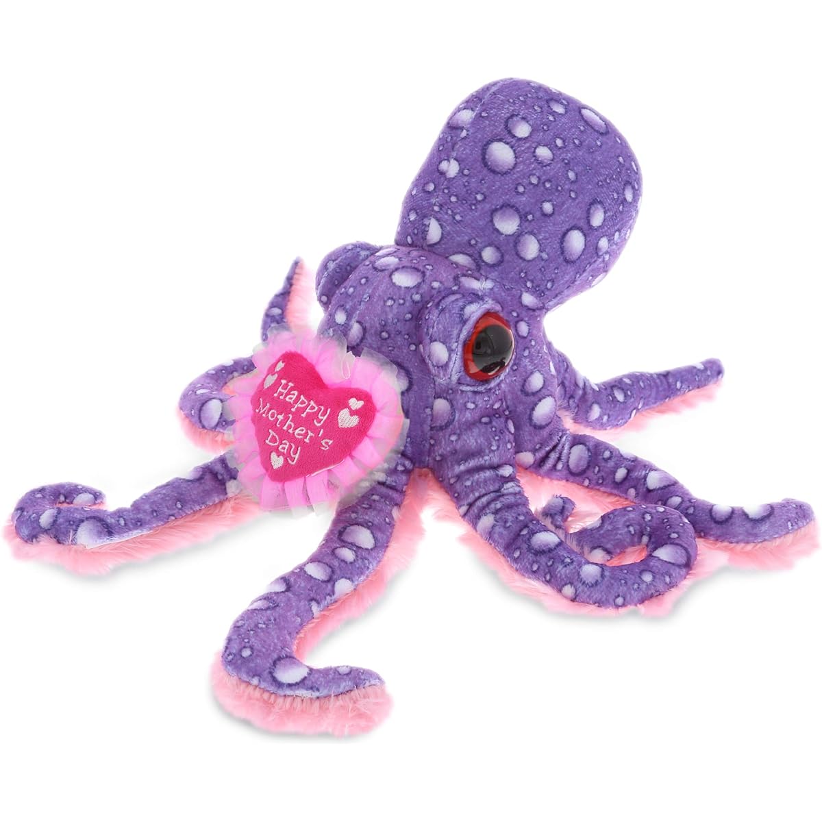 DolliBu Happy Mother's Day Wild Collection Plush Purple Octopus - Cute Stuffed Animal Gift with Pink Heart Message for Best Mom, Grandma, Wife, Daughter - 12"
