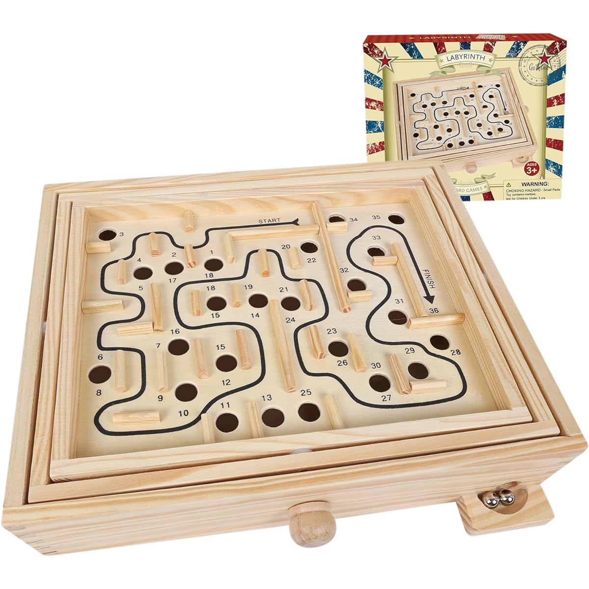 GOTHINK Wooden Maze Game Develops Coordination, Concentration and Fine Motor Skills Classic Wooden Toy for Kids and Adults
