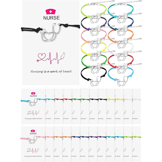 24pcs Graduation Nurse Gifts for Women with Blessing Cards, Stethoscope Heart Nurse Bracelets, Nursing School Gifts, Nurse Appreciation Card Bracelets, Nurse Week Party Favors, Nurse Gifts, Bulk Purchase, One Size, 1