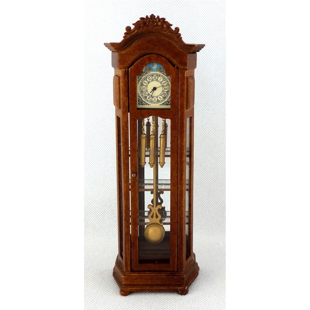 Melody Jane Dolls House Working Walnut Grandfather Curio Clock Miniature JBM Hall Furniture