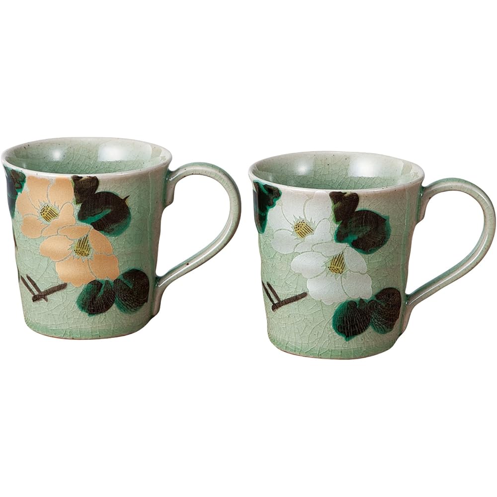 Kutani ware mug pair gold silver camellia K8-918