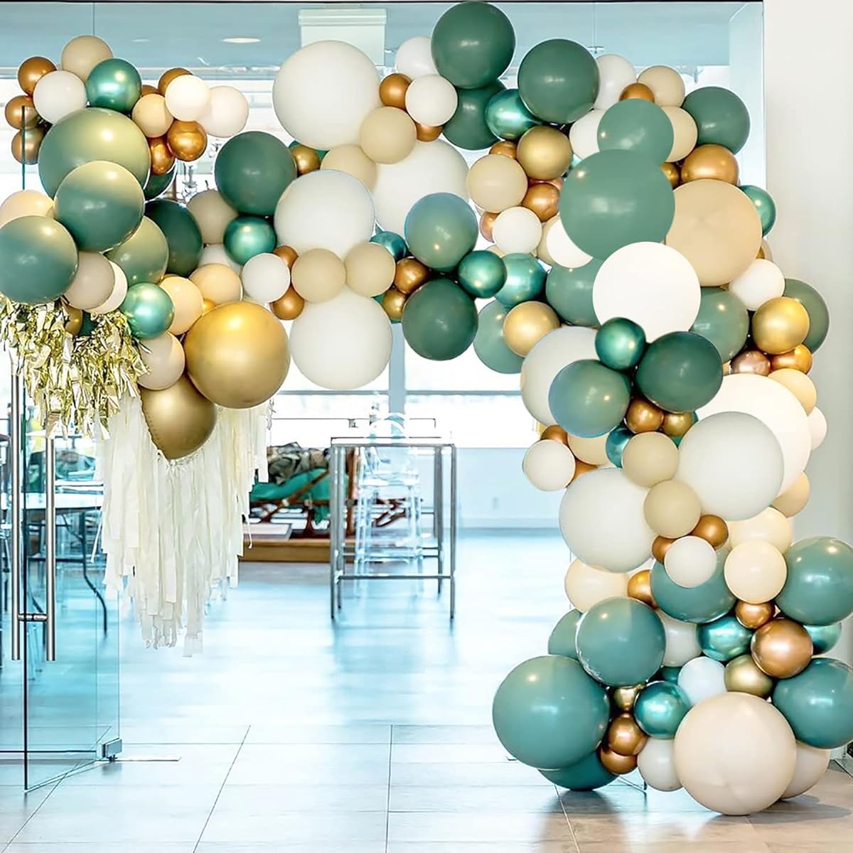 Sage Green Balloon Garland Arch Kit - 115 Pack White Brushed Gold Green Metallic Latex Balloons Sage Green Balloons for Wedding Bride Baby Shower Birthday Evening Decorations