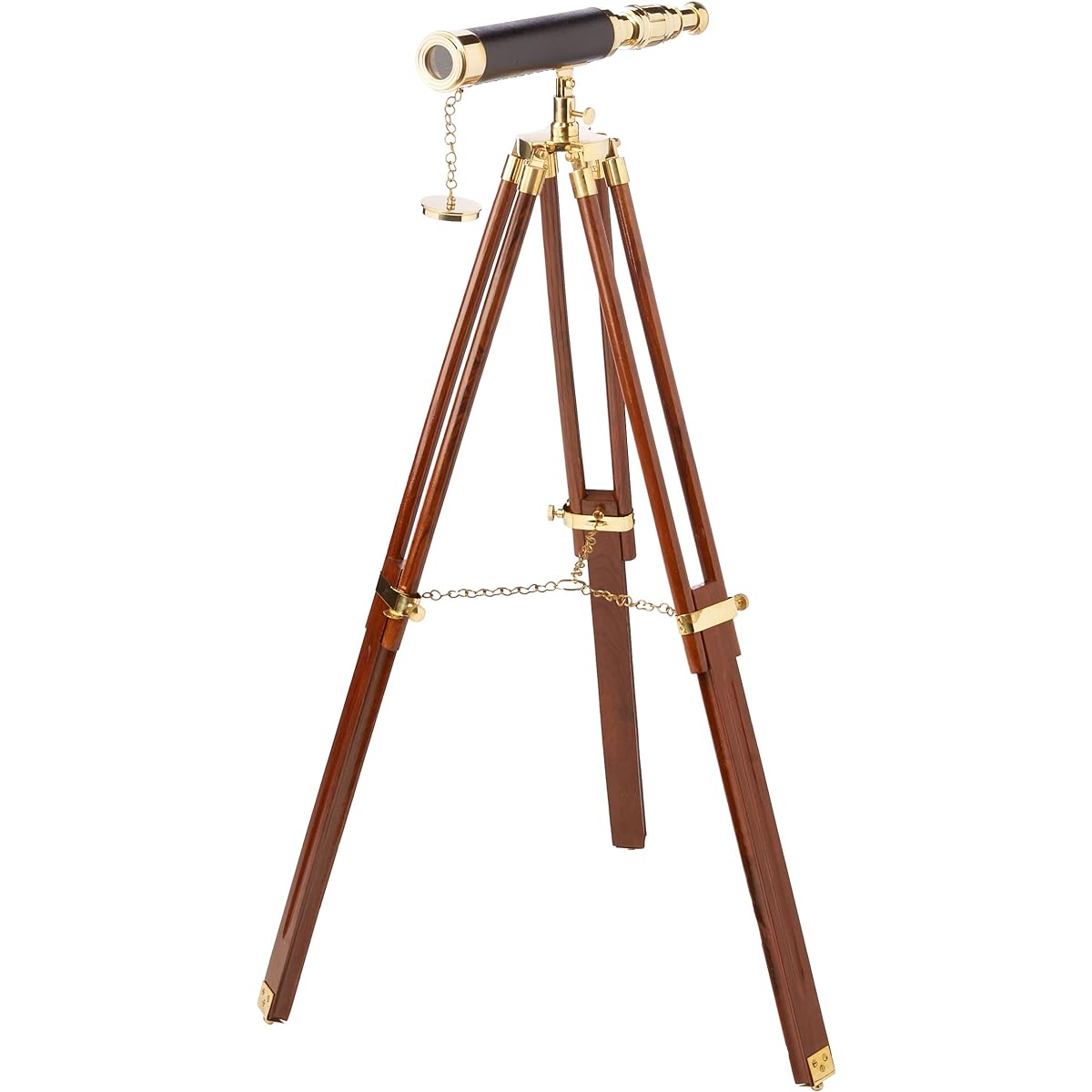 Hampton Nautical ST-0136-Leather Floor Standing Brass Harbormaster Telescope 30" Leather Decor Nautical