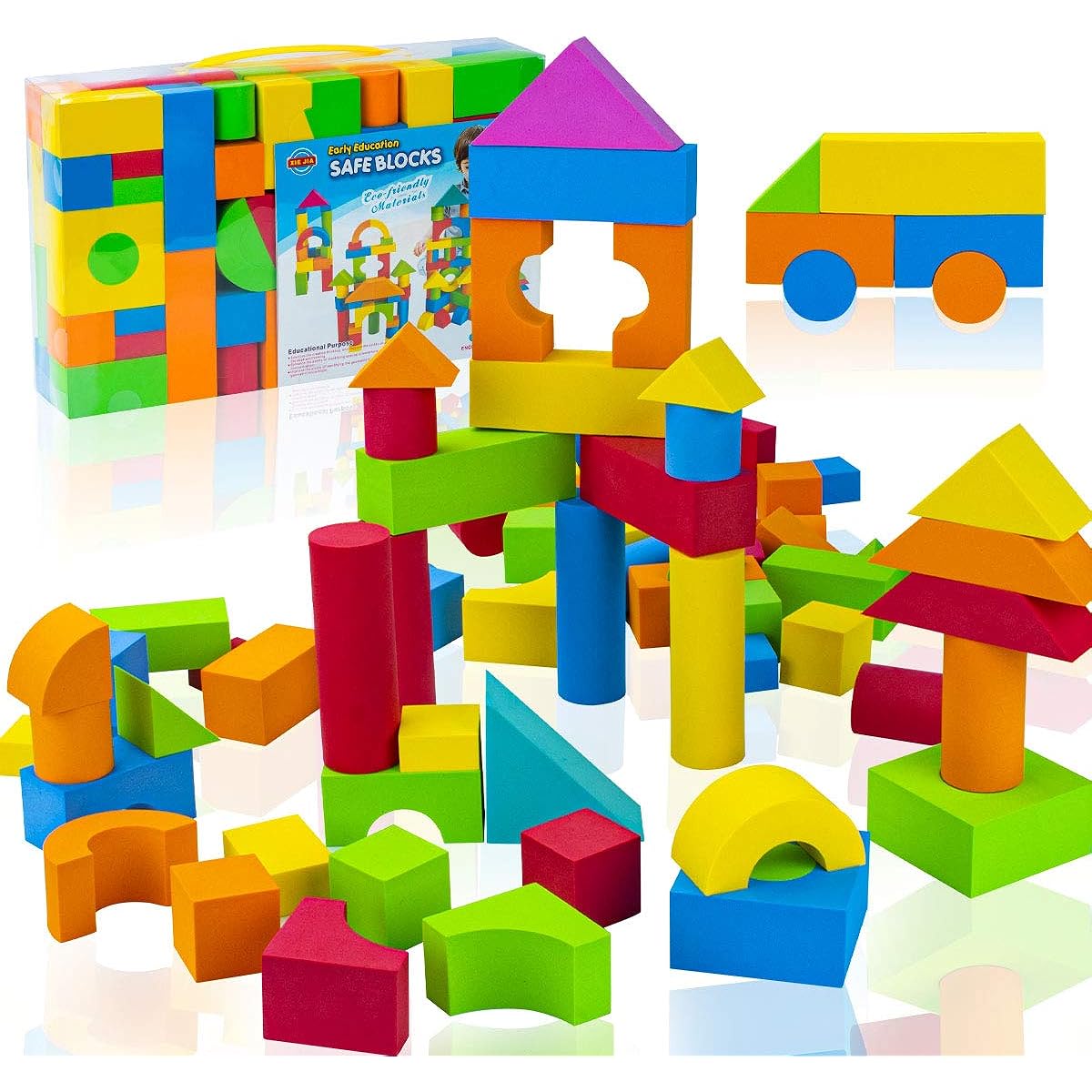 UNIH Foam Building Blocks for Toddlers 1-3 Years Old Soft Stacking Toys for 1 2 3 4 Years Old Boys Girls Kids Stackable Blocks Set (94 Pieces)