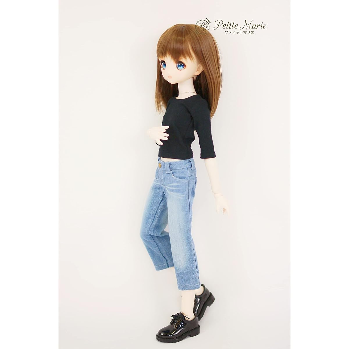 [Petite Marie] 1/3 MDD compatible Okayama processing 8/10th length wide jeans light blue KOJIMA processing Jeans processing Low rise wide jeans Stretch denim Vintage processing 40cm doll BJD Doll clothes [Petite Marie] [No.0132]