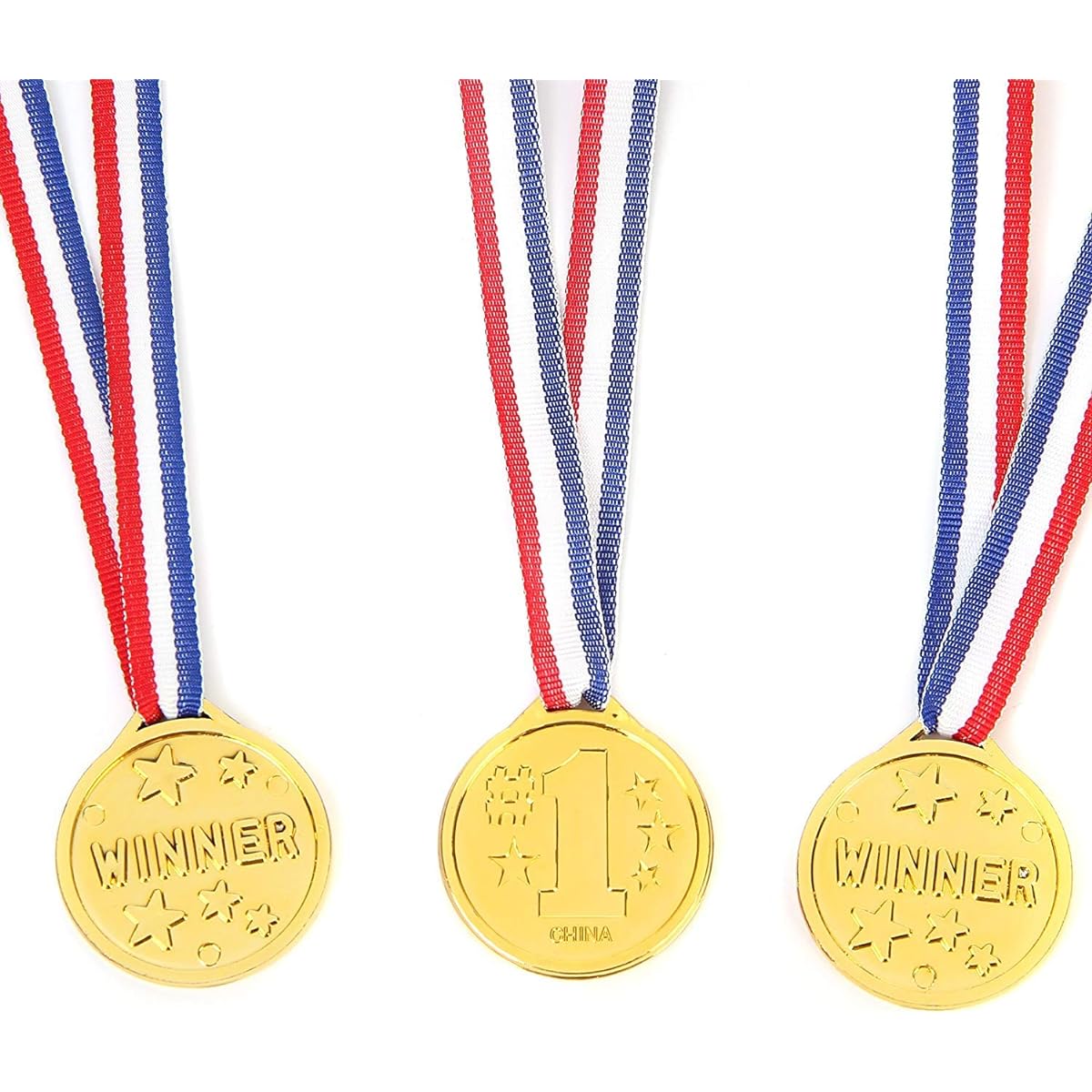 Fun Central 72 Pieces - Gold Plastic Winner Medals in Bulk for Kids