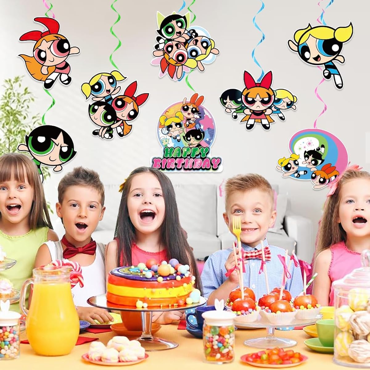 16 Pieces Power Girls Birthday Decorations Hanging Swirls Power Girls Birthday Party Decorations Power Girl Party Decor Foil Hanging Swirls Decorations Girl Power Party Supplies for Kids
