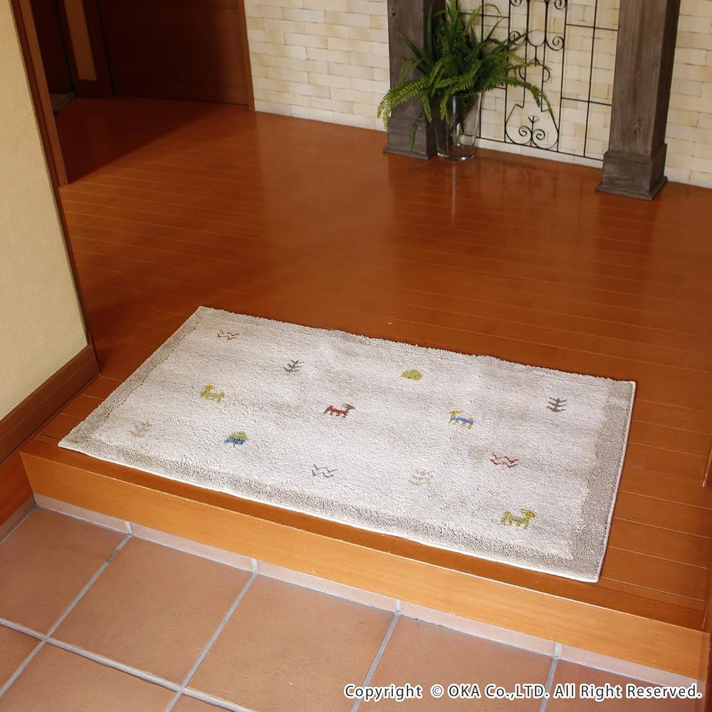 OKA Entrance Mat, Beige, Approx. 60cm x 110cm, Washable, Corner Adsorption, Gabe, Adsorption, Non-Slip