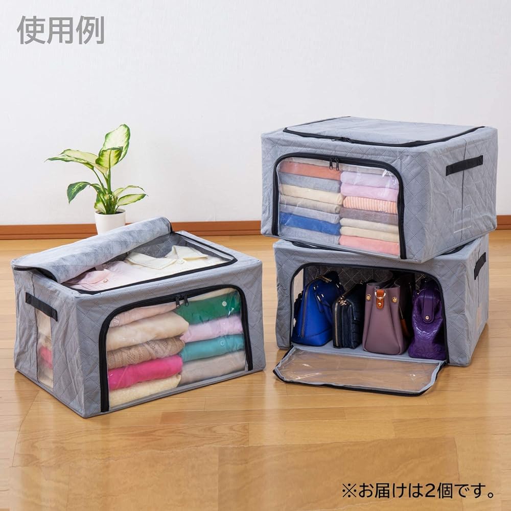 Astro Activated Carbon Deodorizing Wire Clothes Storage Case Large Set of 2 Deodorizing with the Power of Activated Carbon Stackable Double Door Breathable Non-woven Storage Box 620-57