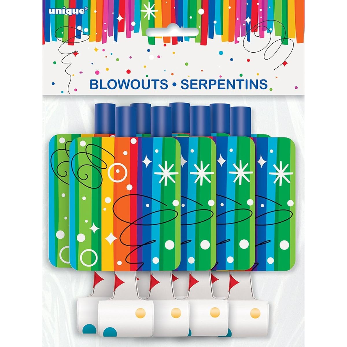 Unique Rainbow Ribbon Birthday Party Blowouts, 2.6" x 5.25", Multicolor