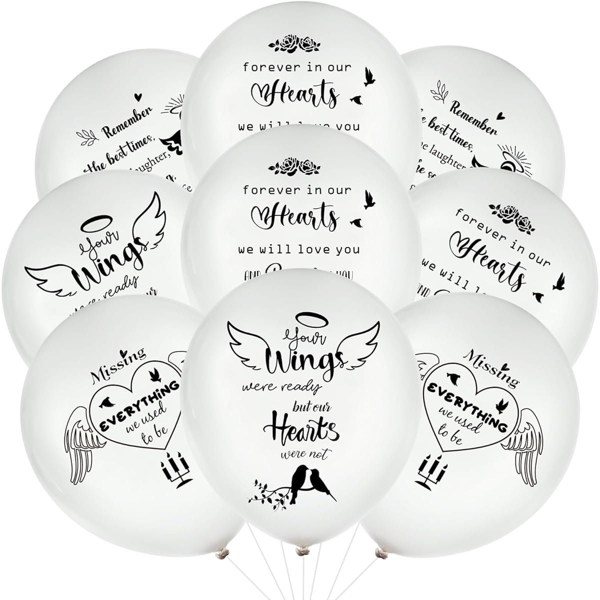 Auidy_6TXD 60 Pieces Memorial Balloons Released into the Sky Funeral Balloons Memorial Balloons Lanterns Latex Rest Peace Balloons with 3 Rolls Ribbon for Sympathy Anniversary Memorial Service
