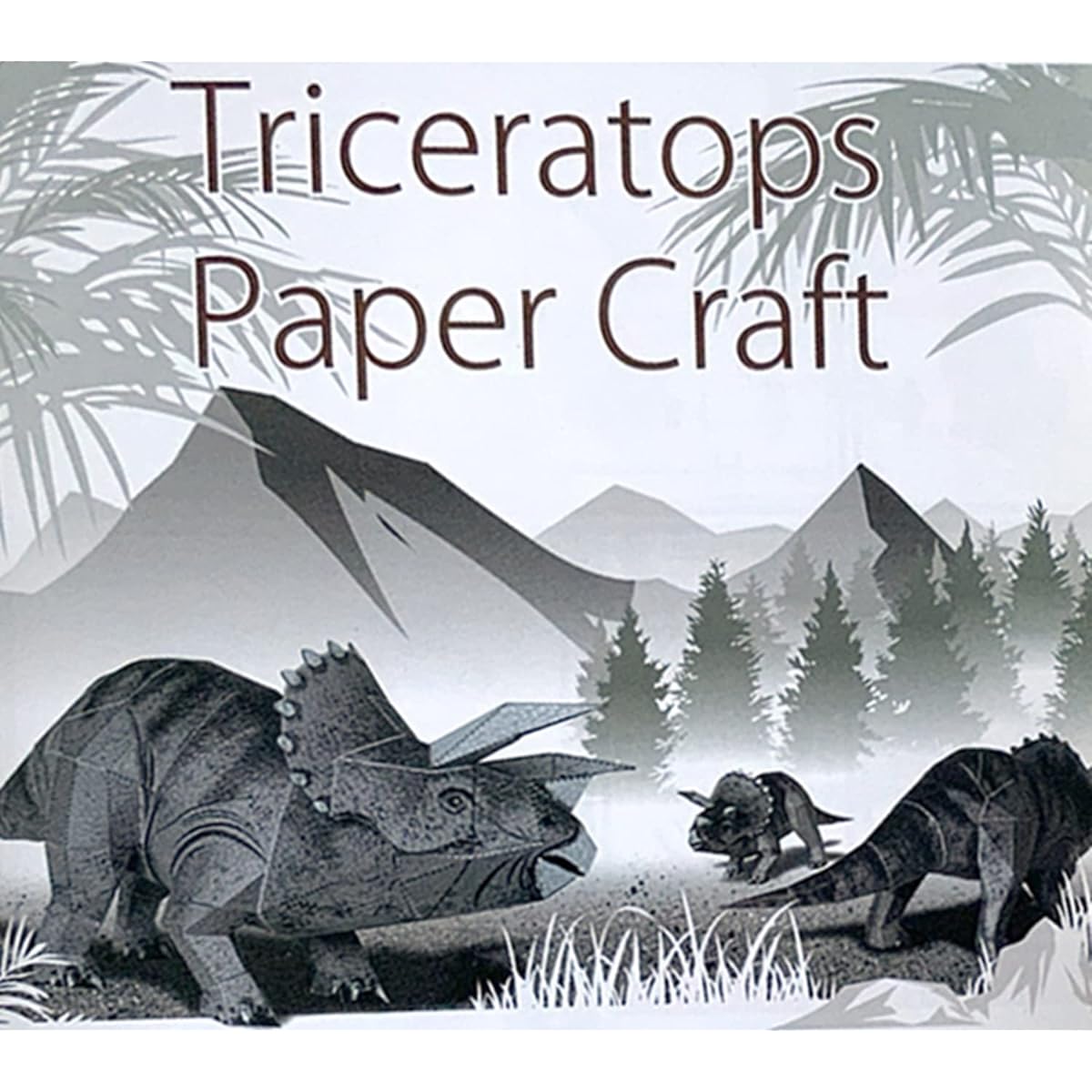 Made in Japan Triceratops Paper Craft Dinosaur Figure Paper Art Miniature Kit Set (Set of 10)