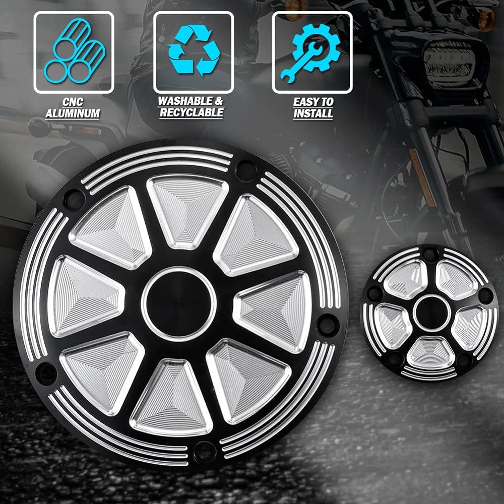 KATUR Motorcycle Derby Timer Cover and Point Cover Black 5 Hole Clarity Edge Deep Cut for Harley 1999-2014 Harley Twin Cam Touring Road King Electra Glide FLHR FLHX FXST Dyna