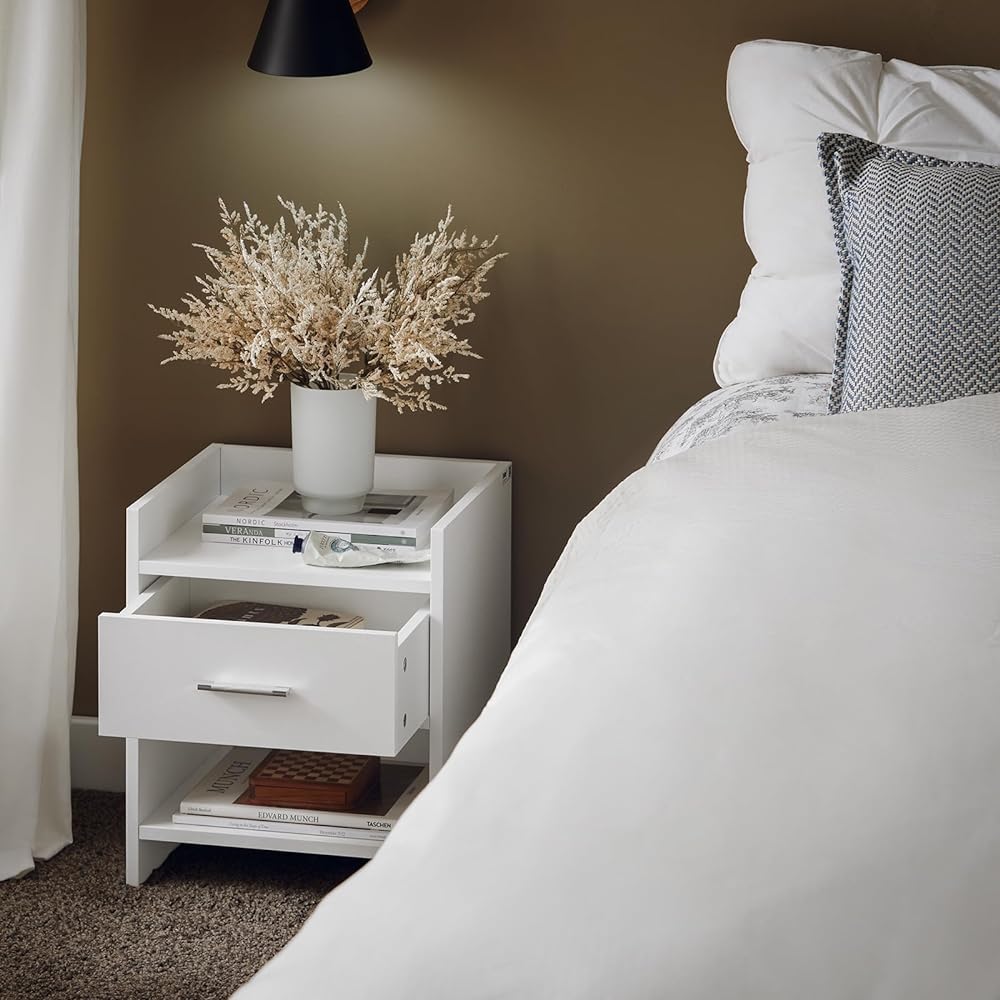 SoBuy Night Table, Bedside Table, Slim, Width 38 x Depth 35 x Height 45 cm, with Drawer, Stylish, Compact, Bedside Mini Table, Living Room, Telephone Stand, Sofa Side, Bed Area Storage (FBT66-W/White)