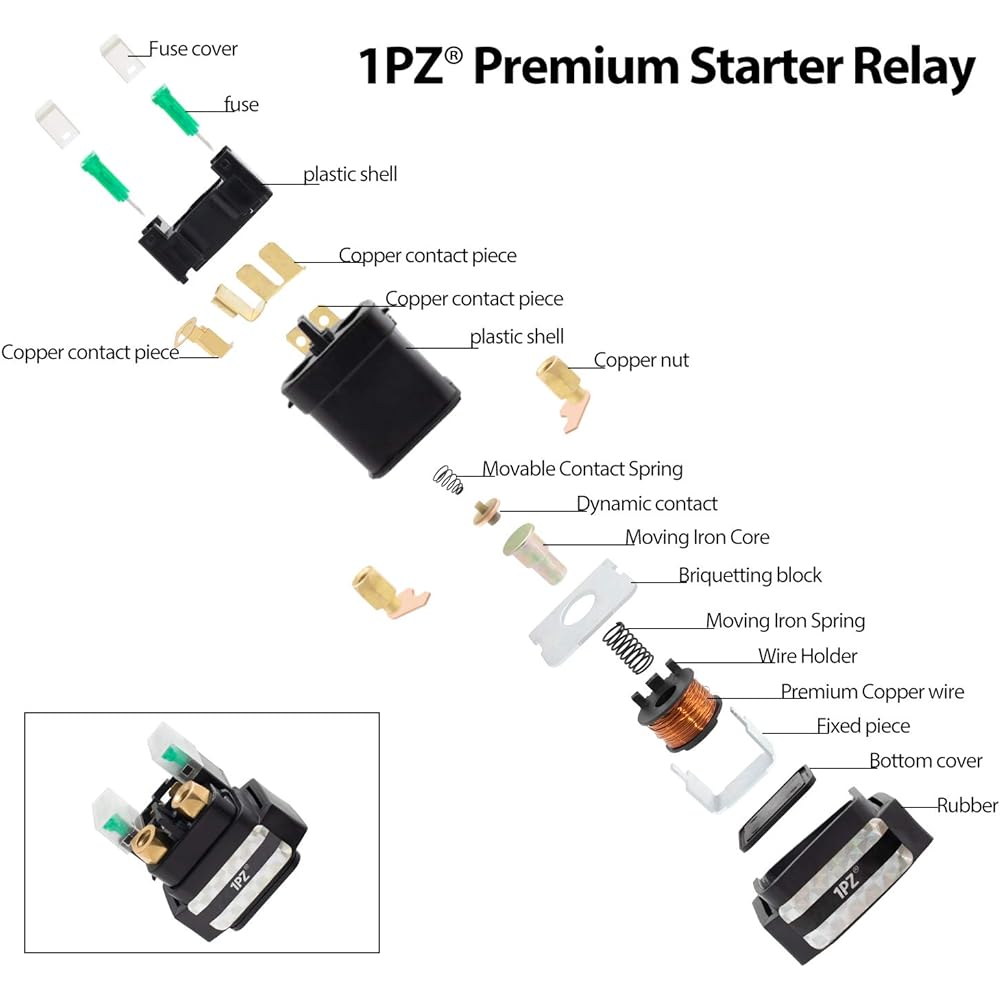 1PZ RS2-Y02 Starter Relay Solenoid Replacement for Yamaha ATV YFM 350 400 450 660 Raptor Grizzly Kodiak Wolverine Big Bear 2002 2003 2004 2005 2006 2007 2008