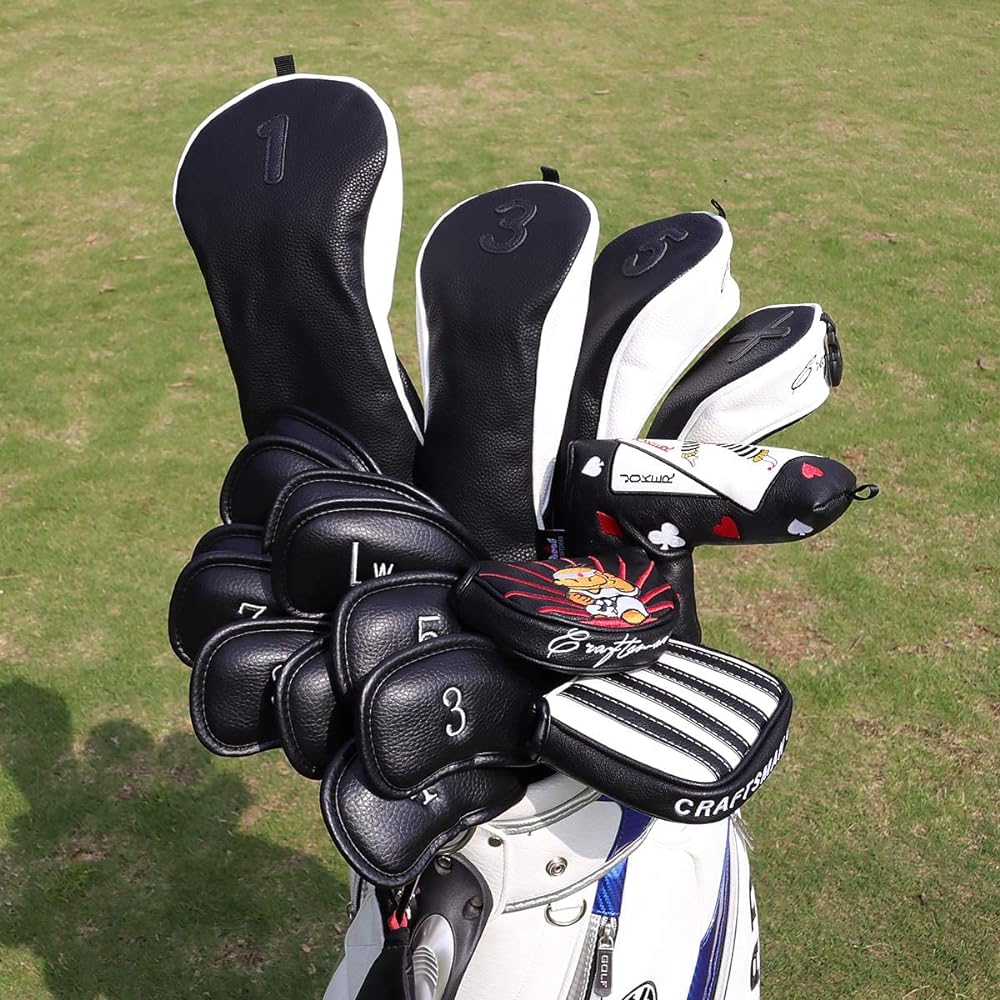 CRAFTSMAN Golf Wood Cover Club Head Cover Set/Single Item for Driver/Fairway Wood/Utility (Number Tag Included) Three Piece Design Black