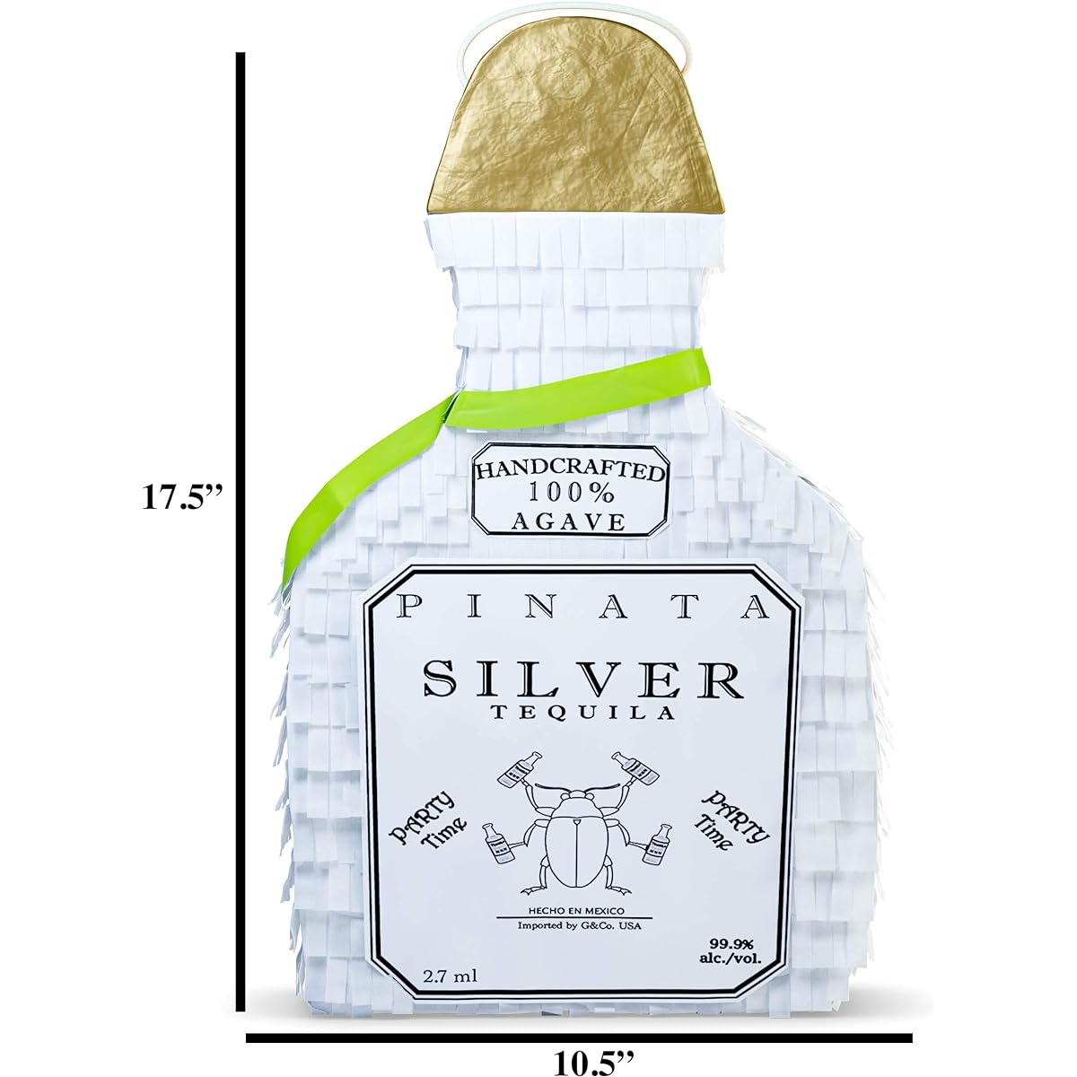White Tequila Bottle Pinata with Stick - 17.5" x 10.5" x 4.5" Perfect for Adult Party Decorations cPhoto Prop Birthday Funny Anniversary 21st Birthday - Great for Candy/Favors