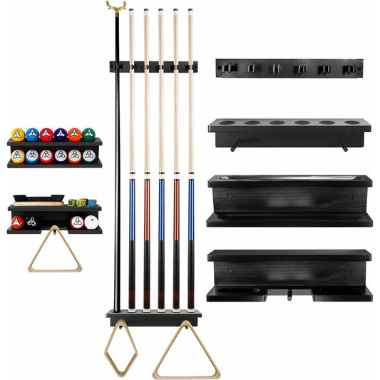 GOOX Pool Stick Holder Wall Mount Billiard Pool Cue Holder Only 100% Wooden Pool Cue Rack Wall Mount for 6 Pool Sticks and Billiard Accessories Pool Stick Rack Set Pool Table Accessories Organizer