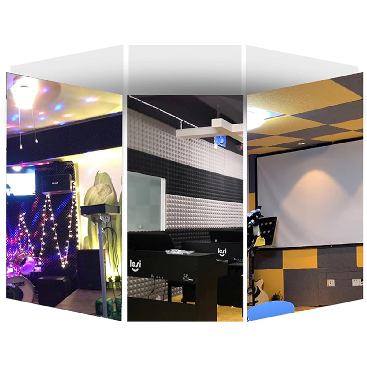10 Pack Acoustic Panels Thick Soundproof Panels Noise Damping Foam Tiles High Density Fireproof Soundproof Foam for Cinema Hotel (Grey 50*50*5CM) (Purple 50*