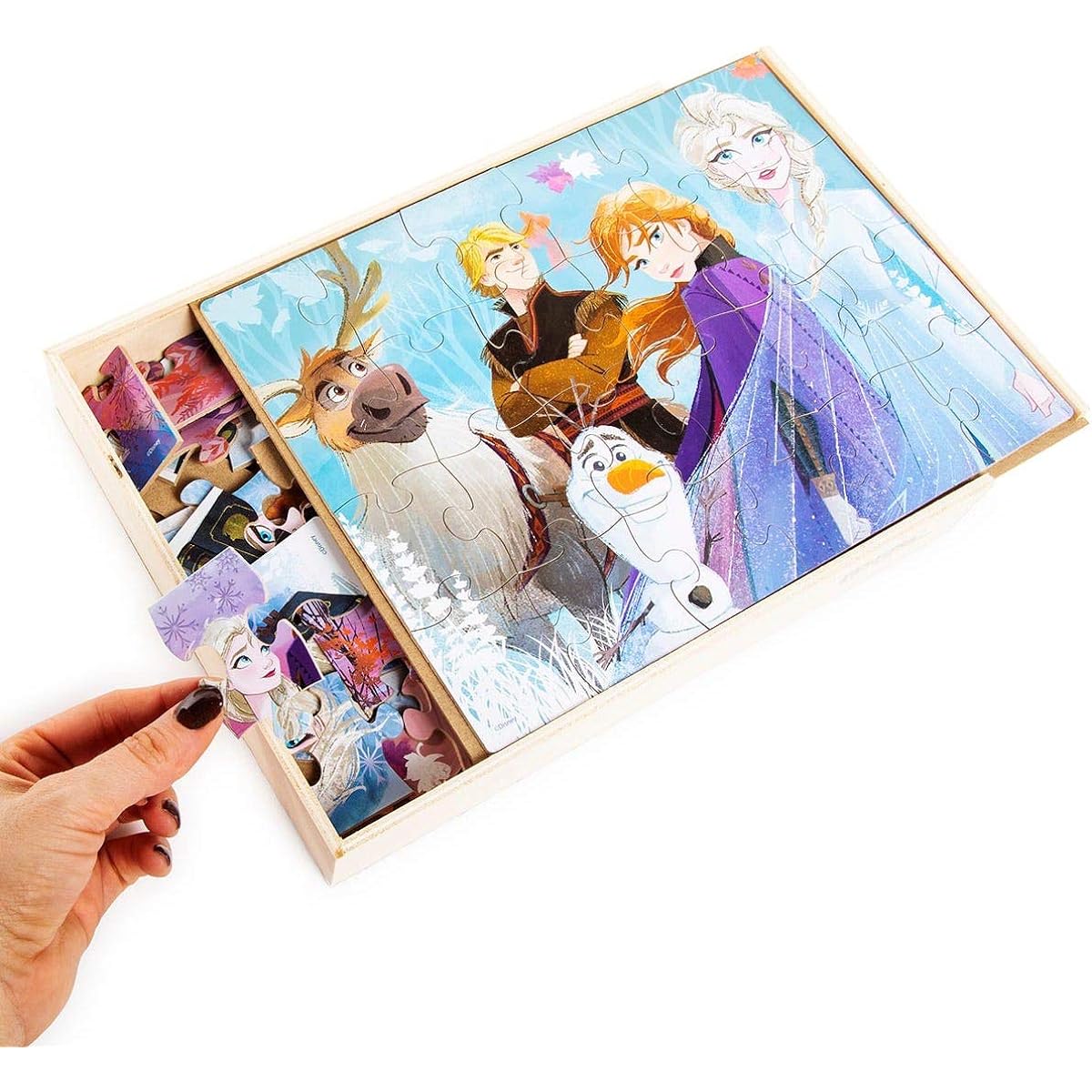 Disney Frozen 2 5 Wooden Jigsaw Puzzle in Wooden Storage Box