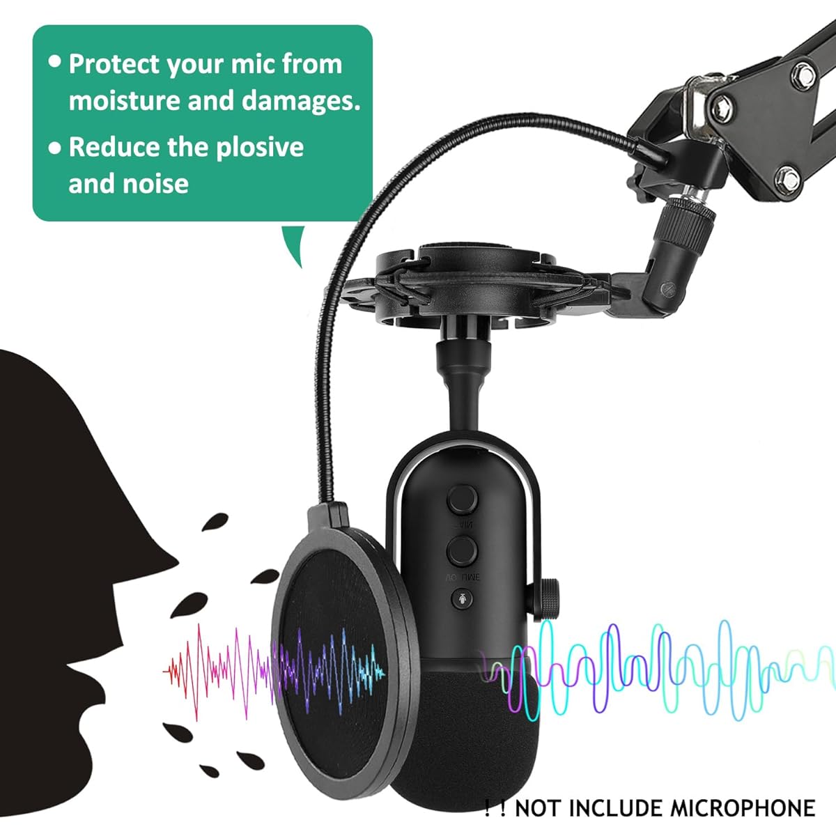 Rigych Razer Seiren V2 Pro Boom Arm Microphone Adjustable Mic Arm Stand with Pop Filter Shock Mount Heavy Duty Table Mount Clamp Cable Tie for Razer Seiren V2 Pro Streaming Microphone