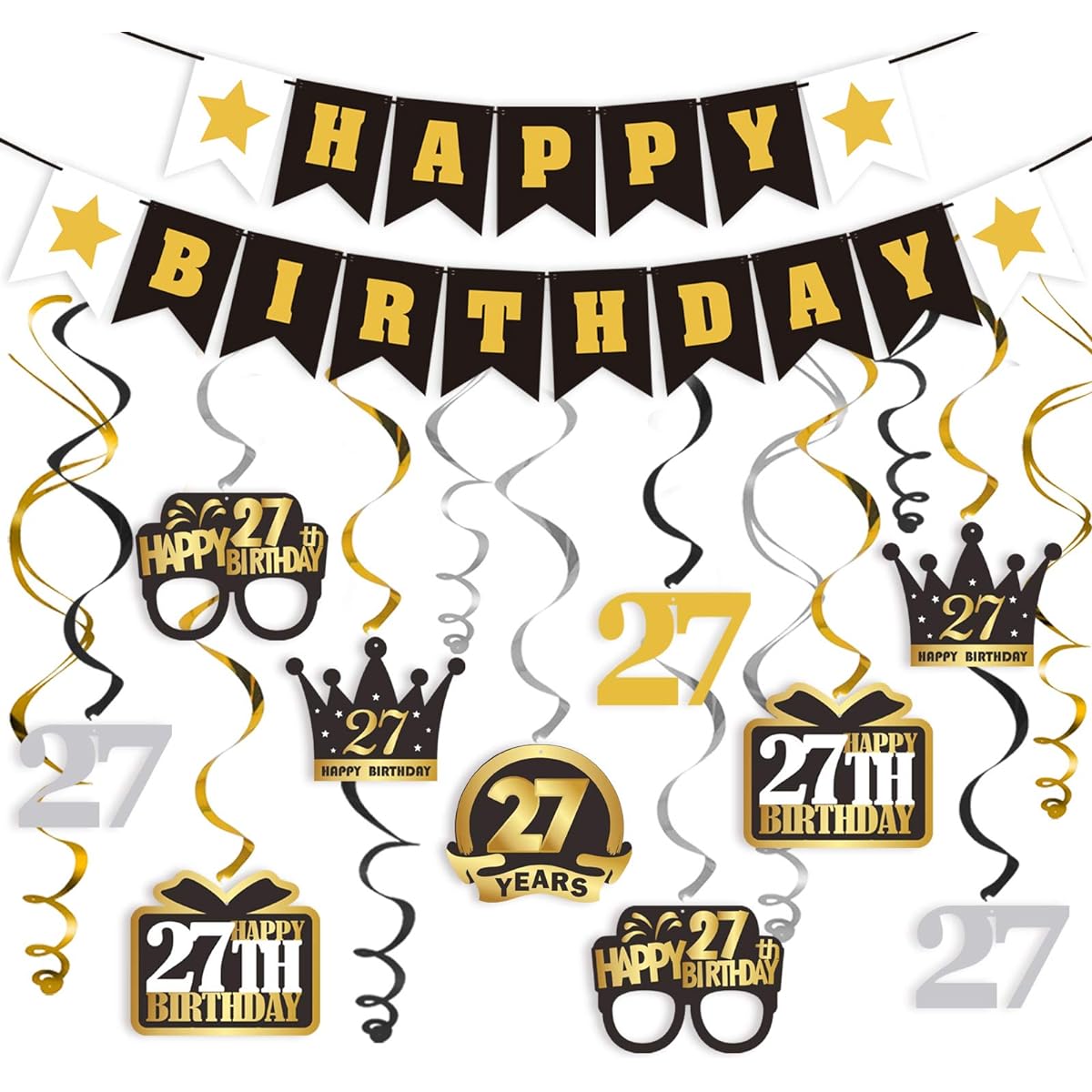 LINGTEER 27th Birthday Swirl Streamer Banner Set