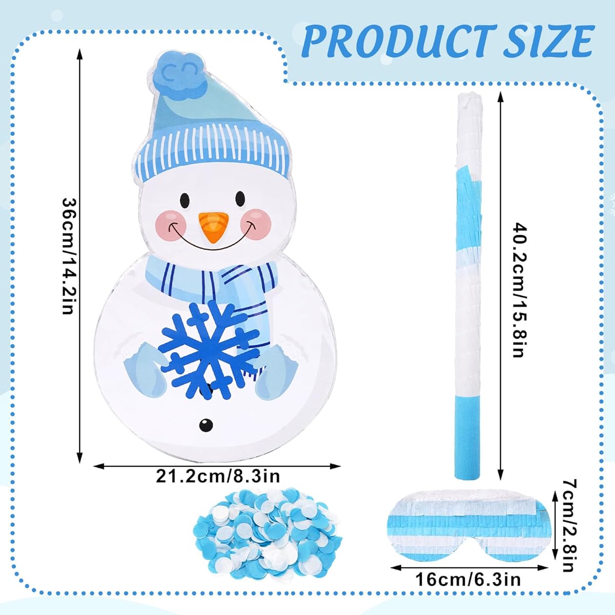 Whaline Winter Snowman Pinata Set with Stick, Blindfold, Confetti, Blue Christmas Pinata Holiday Birthday Party Game Decoration