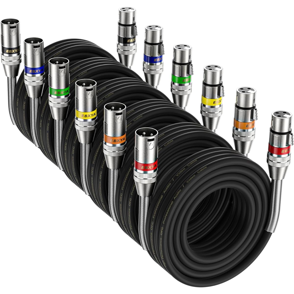 EBXYA XLR Cable 25ft 6 Pack XLR Male to Female Balanced 3 Pin Metal Spring Microphone Cable Compatible with Mixers/Speakers/Amplifiers/Microphones