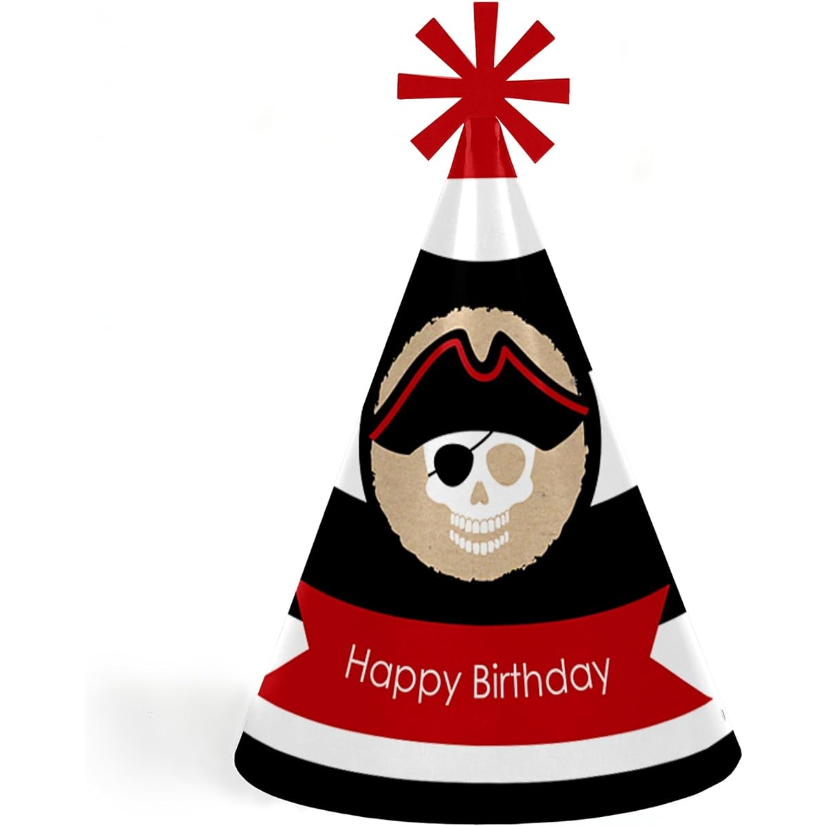 Beware of Pirates - Cone Pirate Happy Birthday Party Hats for Kids and Adults - Set of 8 (Standard Size)